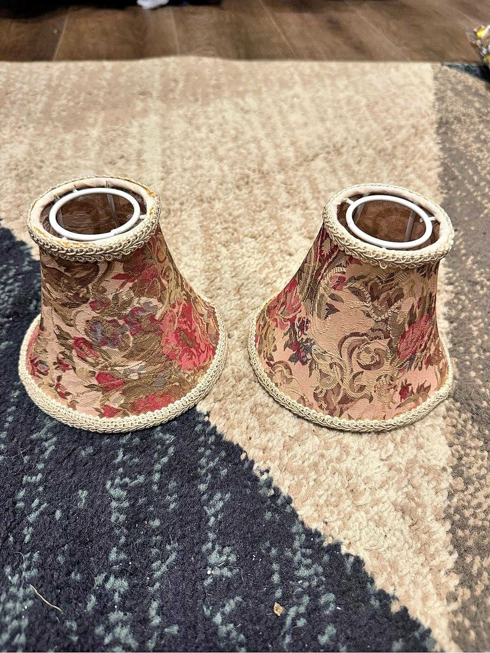 Vintage Floral clip on Lamp Shades Brown & Pink Pair